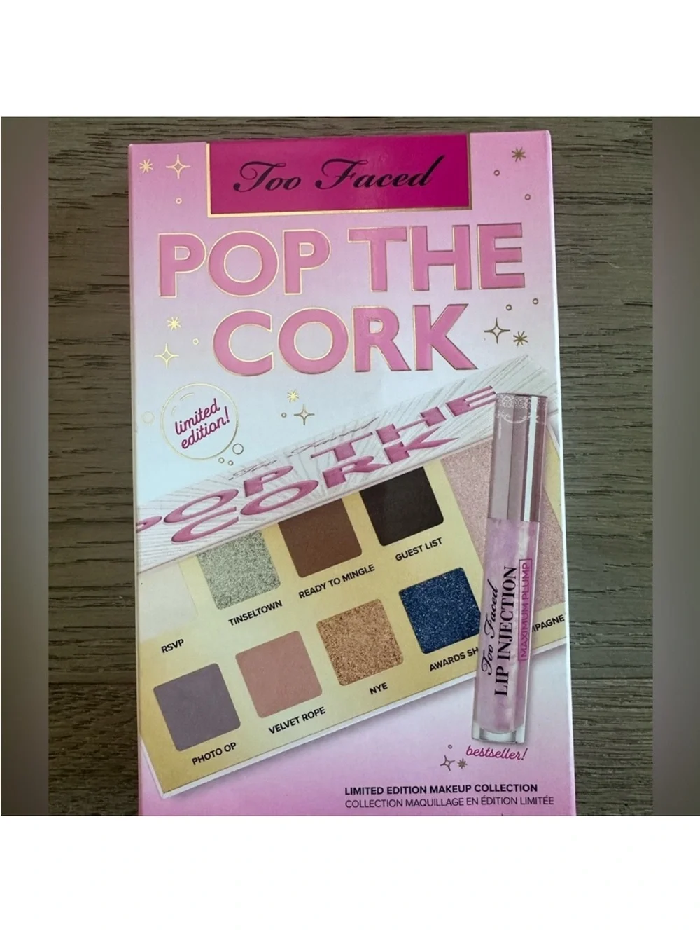 Too Faced Pop The Cork Limited Edition Eyeshadow Palette & Lip Injection Set NIB